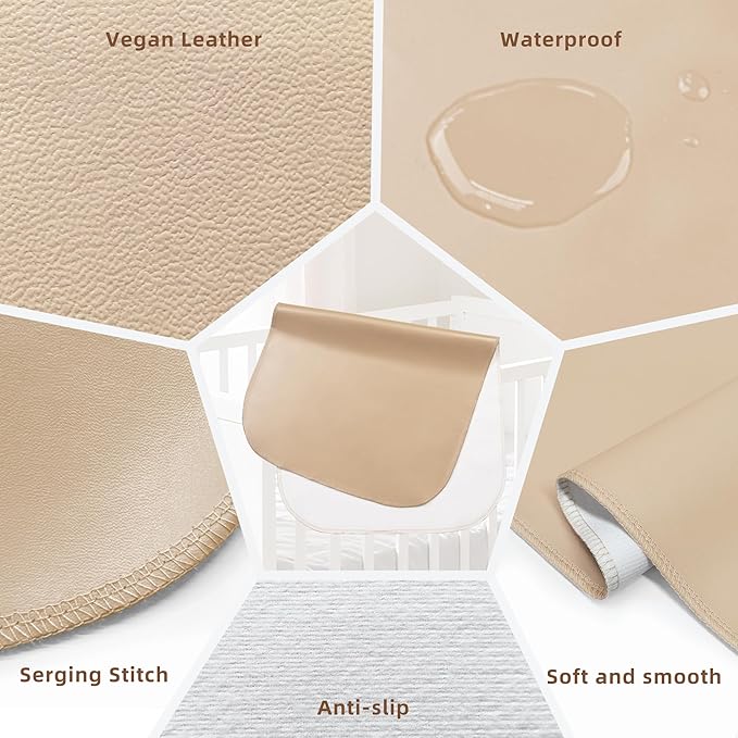 Elantrip Changing Pad for Bed - Leather Changing Pad for Baby, Portable Baby Changing Mat Travel, Compact Diaper Change Mat, Fits Diaper Bag Green and Beige