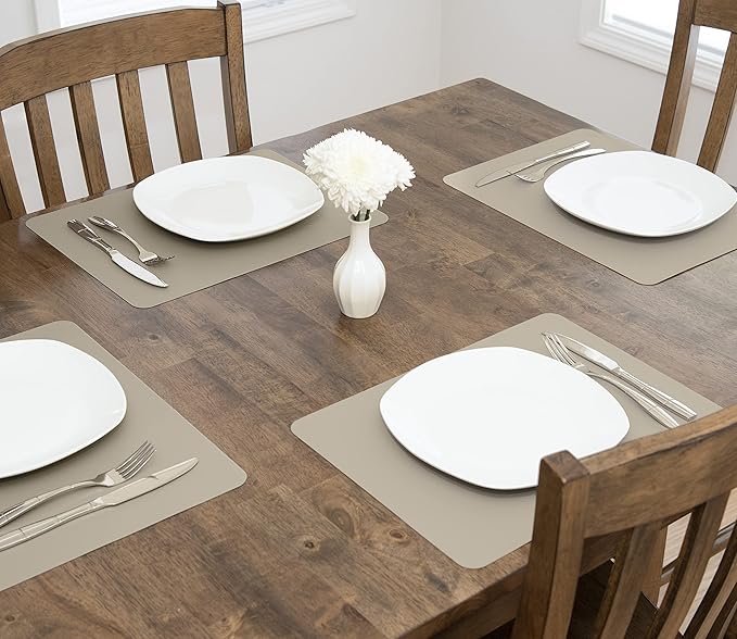 GASARÉ, Placemats Set of 4, Silicone Placemats, Table Mats, Non-Slip, Easy to Clean, Heat Resistant, Flexible, 20% Thicker, 16 x 12 inches x 1.1mm, Taupe