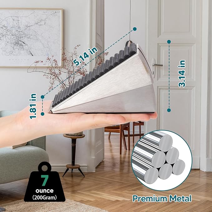 Silver Heavy Duty Door Stopper, Metal Rubber Door Wedge, Large Door Stop for Bottom of Door, Suits Any Heavy Door Gap