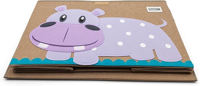 HYGGE + Animial Toy Storage Bin with Lid 20.8" x 13" x 13" Durable fabric & lightweight design. Great for storing toys, books, linens, games, clothing, baby products & more! (Hippo)