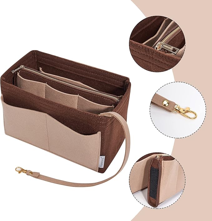 Vercord Felt Organizer Insert For Purse Handbag Tote Bag In Bag Inside Shaper Divider Neo Coffee & Beige X-Large