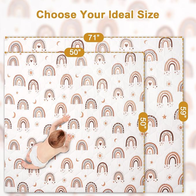 TINYHARBO Premium Foam Baby Play Mat 50" x 50" with Removable Cover, Extra Thick Padding Playpen Mat, Non-Slip Floor Mat, Stylish & Easy to Clean for Crawling Baby, Infants & Toddlers, Rainbow