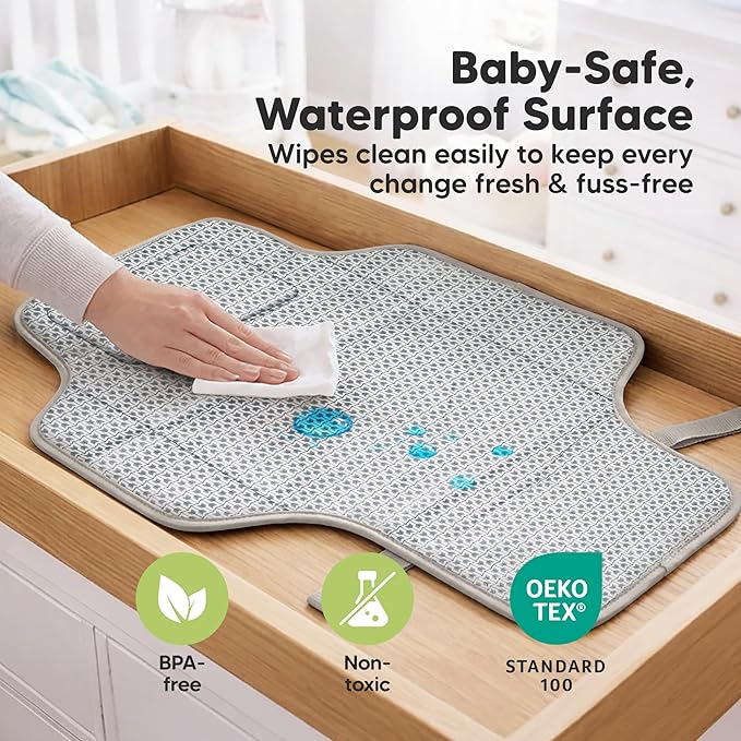 KeaBabies Portable Changing Pad for Baby, Travel – 26 x 21 Wipeable, Waterproof, Foldable Baby Diaper Changing Mat for Diaper Bag, Caddy, Car, Bed, Newborn, Compact Changer Mat Station (Sweet Pink)