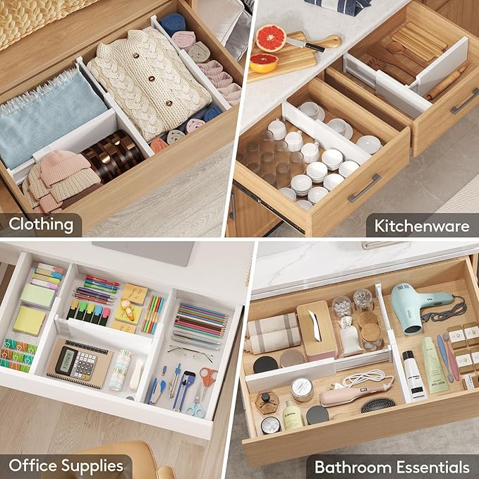 Lifewit 6 Pack Drawer Dividers 5" High, 13.5-22" Adjustable Clothes Organizers, Expandable Dresser Separators in Bedroom/Bathroom/Kitchen/Office, PLS5