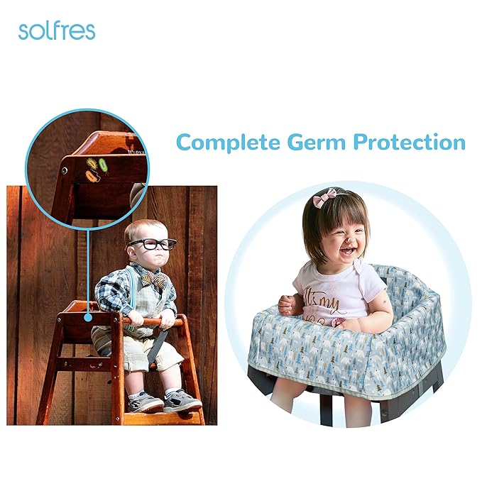 Dual-Belt Baby High Chair Cover, Upgrade Version, for Wooden or Restaurant High Chair, Sturdy and Robust Material, Waterproof Washable Stain and Slip Resistant, Blue Polar Bear