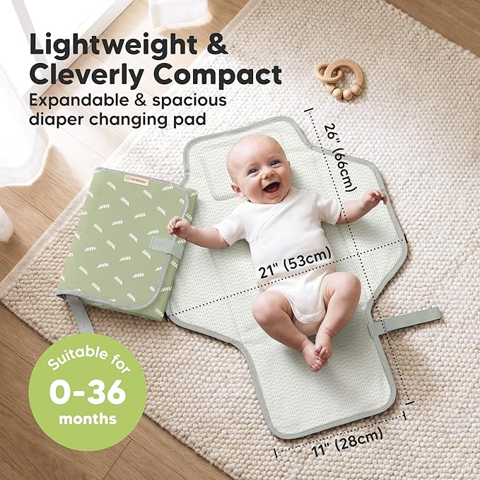KeaBabies Portable Changing Pad for Baby, Travel – 26 x 21 Wipeable, Waterproof, Foldable Baby Diaper Changing Mat for Diaper Bag, Caddy, Car, Bed, Newborn, Compact Changer Mat Station (Acacia)