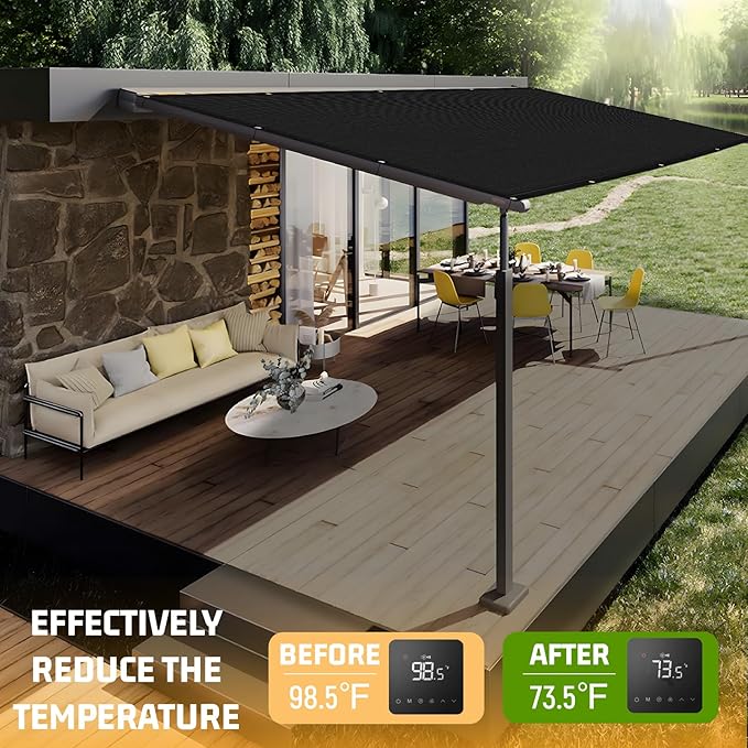 SUNNY GUARD Shade Cloth 4/6/8/10/12 FT Sun Shade Screen Fabric Shade Cover Tarp with Grommets for Pergola Backyard Garden, Black