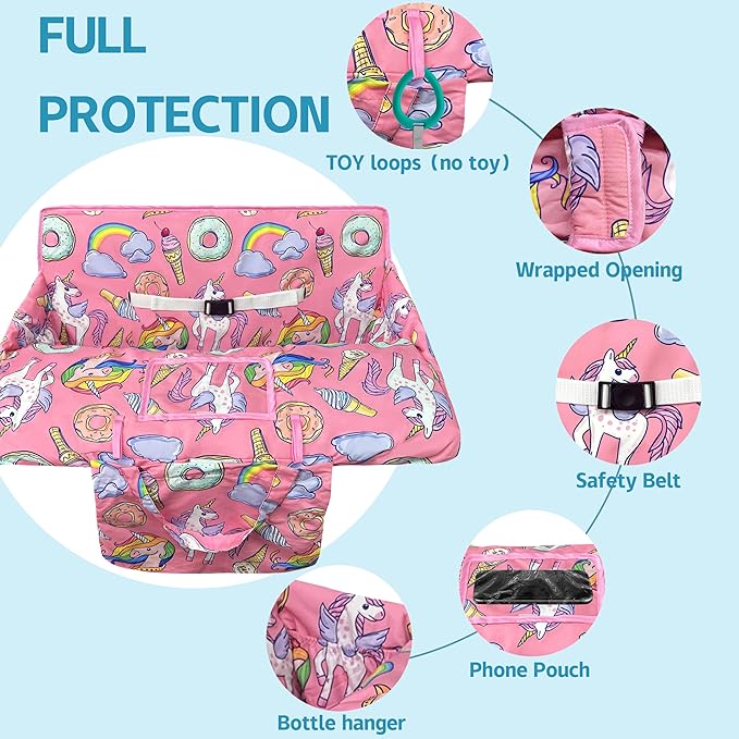 Shopping Cart Cover for Baby,2-in-1 High Chair Cover Soft,Portable, and Machine Washable,Comfortable Cotton Seat Pad with Safety Harness and Portable Cloth Bag,Fits All Supermarkets and Restaurants