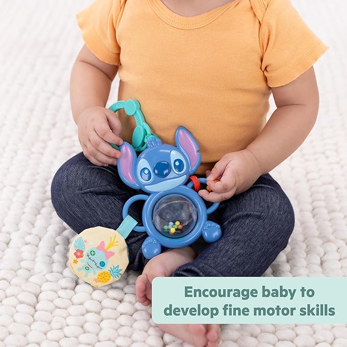 Bright Starts Disney Baby Stitch Tummy Tumble Baby Toy - Spinning Bead Chaser Toy, On The Go Travel, Unisex, Stroller Toy for Newborns & Up