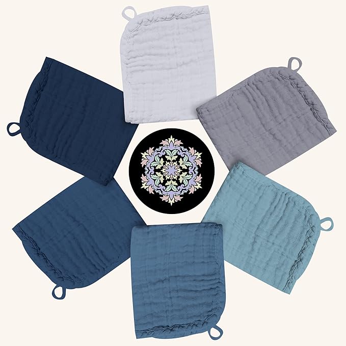 Baby Washcloths -100% Cotton Muslin Soft Baby Bath Wash Cloths and Absorbent Baby Wipes for Newborns Kids Girls and Boys - 12 Pack, 12x12 Inches - Slate, Grey, Navy Series