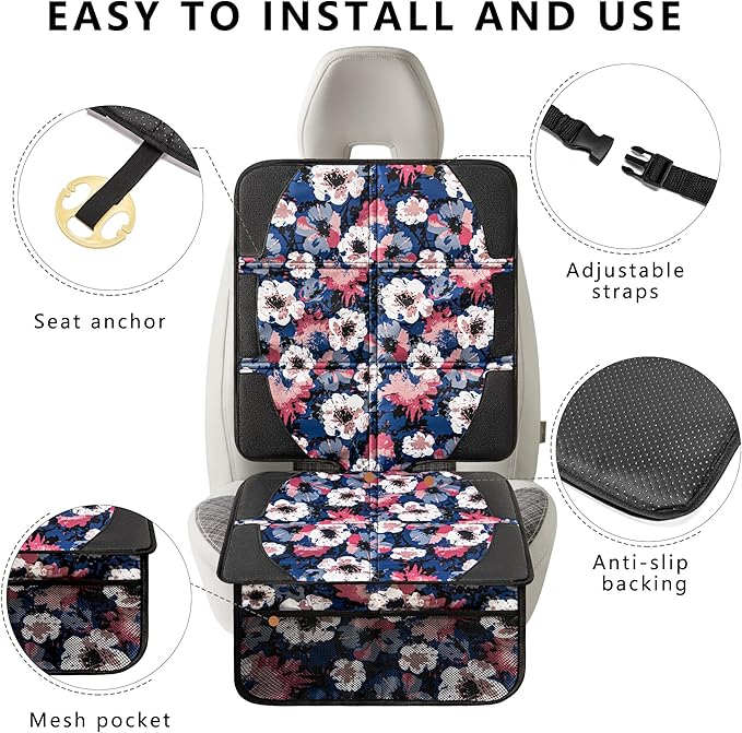 Car Seat Protector for Child Car Seat, 2 Pack Baby Car Seat Covers with Mesh Pockets & Non-Slip Backing 600D Durable Seat Protector Under Baby Car Seat for Car Back Seat (Watercolor, Large)