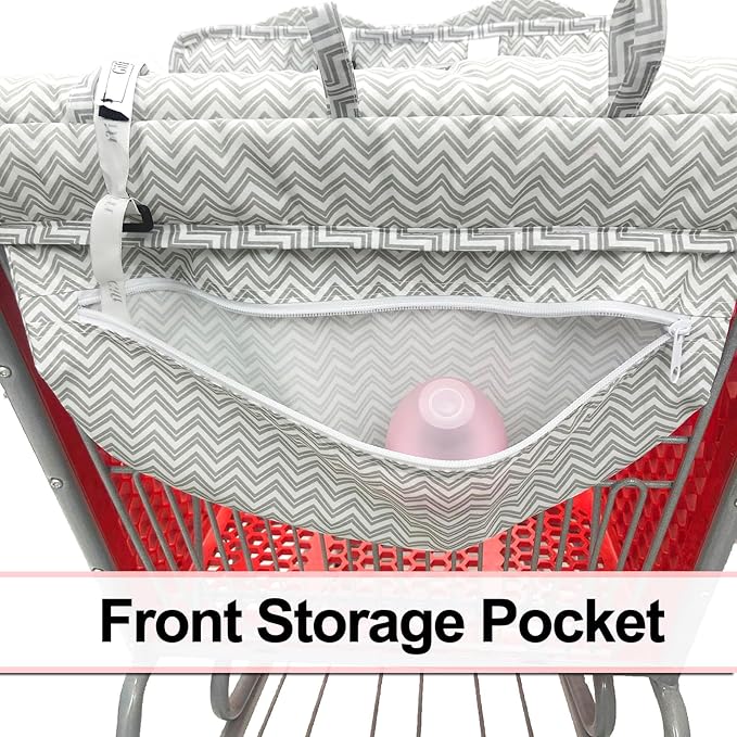 Portable 2-in-1 Grocery Cart Seat Cover and Baby Highchair Cover (Gray Chevron)