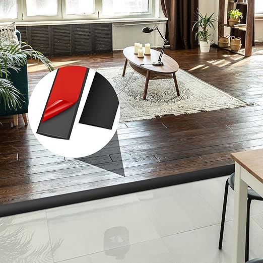 Vinyl Floor Transition Strip, Self Adhesive Floor Cover Strips PVC Laminate Threshold Strip Bar Flat Divider Strip for Joining Floor Gaps, Doorways Threshold, Carpet, 2" Wide (Black, 10Ft)