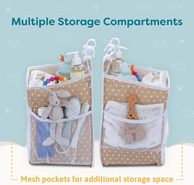 Hanging Diaper Caddy - Baby Shower Gifts Diaper Organizer for Changing Table - Hold 50+ Diapers - Nursery Baby Essentials for Newborn - Teddy Design - 17x9x9 inches