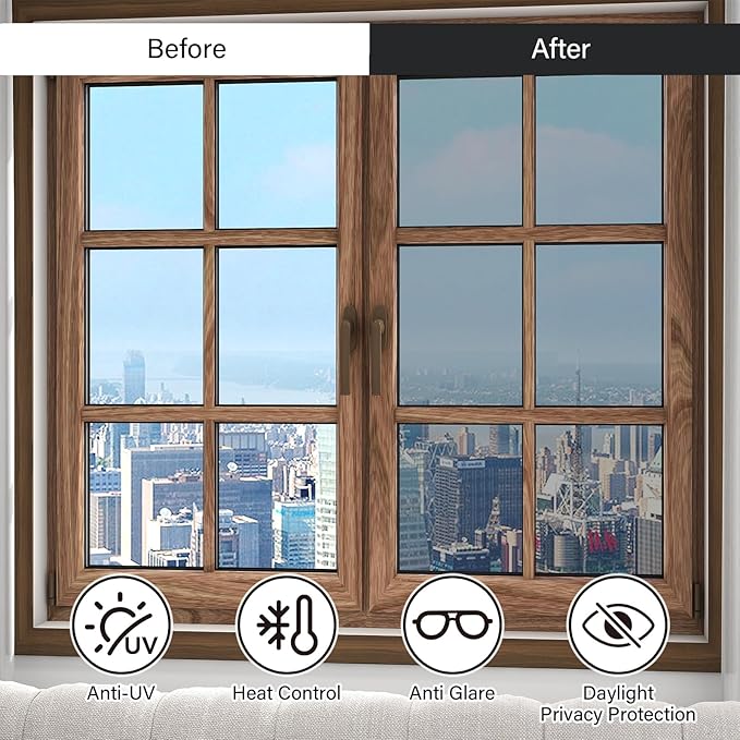 Finnez One Way Privacy Window Film Reflective Mirror Home Window Tint Film Heat Blocking No Glue Static Cling See Out Not in Glass Door Covering (Silver,29.5 Inch X 6.5 Feet)