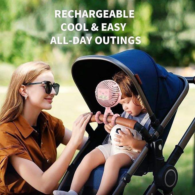 AMACOOL Battery Operated Stroller Fan, Newborn & Baby Travel Essentials, Registry Gifts, Flexible Tripod Clip On Fan with 3 Speeds and Rotatable for Car Seat Crib Bike Treadmill, Beach Essentials