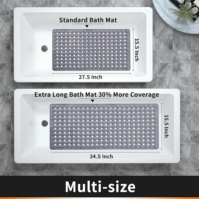 Yimobra Bathtub Mat Non Slip, 27.5"x15.5" Machine Washable Shower Floor Mat, Soft on Feet, Bathmat with Drain Holes and Suction Cups, Bathroom Essentials, Grey