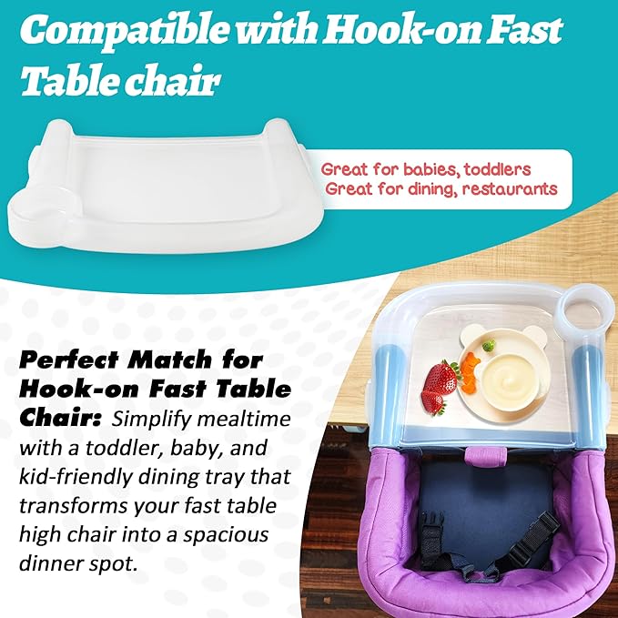 Clear Plastic Baby Dining Tray Compatible with Ingle-sina Fast Table Chair for Home & Restaurant Use, Portable Clip-On Feeding Tray for Hook-On High Chairs, Dishwasher Safe & BPA Free
