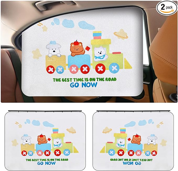 Car Side Window Sun Shade, Track Type Window Shades Privacy Curtain Universal for Baby, Kids, Breastfeeding, Sleeping,Camping, with Sun Protection, Small Train Design, 2 Pack