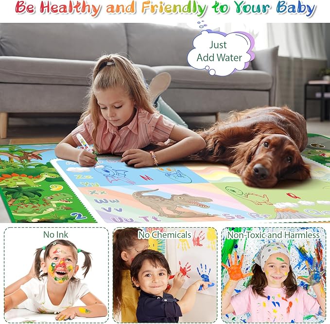60×40 Inches Water Doodle Mat Kids Mess Free Coloring for Toddlers 3 4 5 6 7 8 9 Years, Large Doodle Mat with 4 Magical Water Pens 0-9 Number Educational Toys Boys Girls Christmas Birthday Present