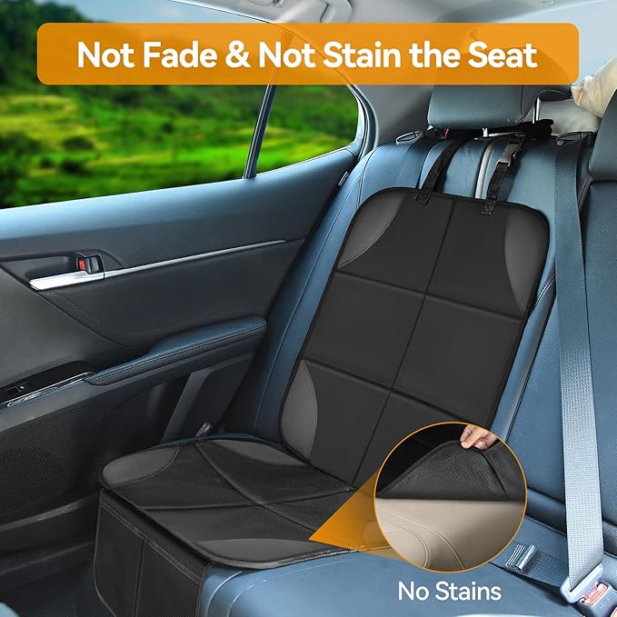 Musclez Baby Car Seat Protectors for Child Car Seat, Baby Car Seat Cover Waterproof 600D Fabric Padding Non-Slip Backing 2 Mesh Pockets, Carseat Protector for Travel Vehicles Baby Pets (Black-1pcs)
