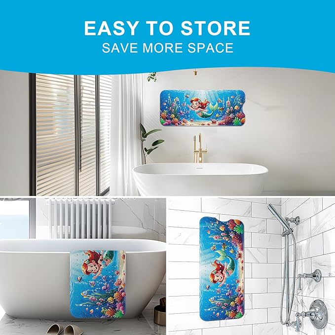 XIYUNTE Baby Bath Mat for Tub Non Slip Kids Bath Mat - 40''x16'' Extra Long Cartoon Turtle Baby Bath Tub Mat Eco-Friendly Toddler Bath Mats with Suction Cups & Drain Holes, Easy to Clean & Easy Drying