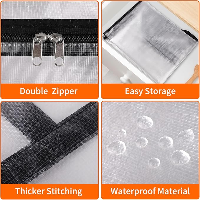 6 Pack Long Clear Storage Bags for Comforter, Clothes & Bedding, Plastic Blanket Storage with Zipper and Handle, Moving Bags, Closet Organizer and Under-Bed Storage (90L, 39.4"*7.1"*19.7")