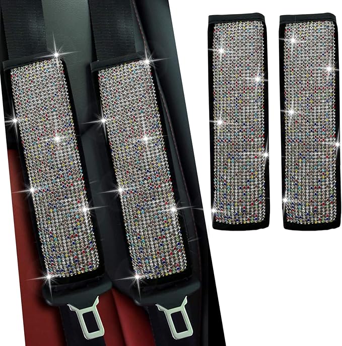 JDDRY Car Seat Belt Covers,Universal Car Seat Belt Pads,Seat Belt Strap Cover Shoulder Pad,Bling Seat Belt Cover(Multi-Color,2PC)
