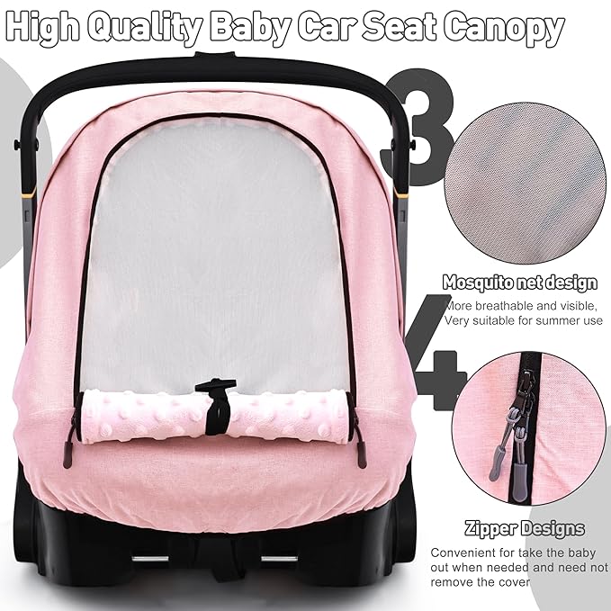 Waterproof Baby Car Seat Cover Compatible with Doona Car Seat and Stroller,Patented Windproof Car Seat Canopy for Girls, Keeps Babies Warm and Coz(Pink)