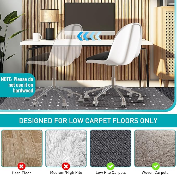 Office Chair Mat for Carpet: 48"x36" Clear Desk Chair Mat for Carpet Floor, Computer Mat for Low Carpeted Floors,Thick and Sturdy Protector, Rug Pad for Rolling Chairs Office Work Gaming