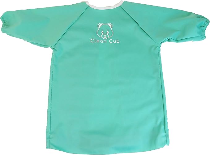 Clean Cub Baby Led Weaning BLW Long Sleeve Apron Bib with Suction Cups for Infant and Toddlers (Green, 6-12)