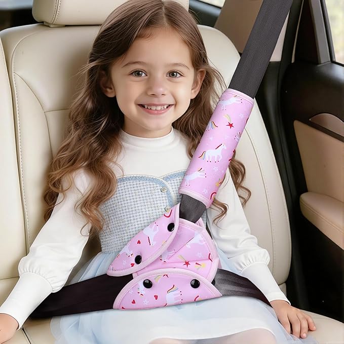COOLBEBE Kids Seat Straps Cover Pad, Child Shoulder & Belly Comfort Cushion Set, Universal Seat Strap Cover for Booster, Strollers, High Chairs, Pink