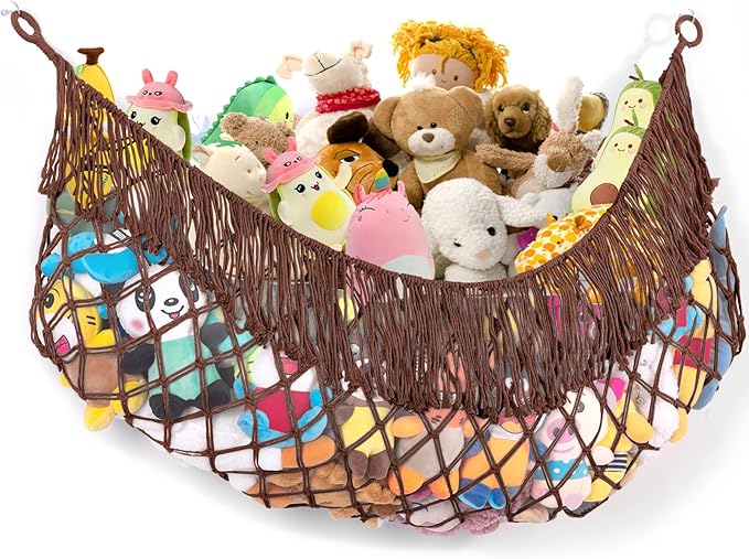 Stuffed Animal Hammock - Extra Large 63'' Long, Stuffed Animal Storage, stuffed animal Holder net, Hammock Large, Storage Hanging Organizer - Chocolate color