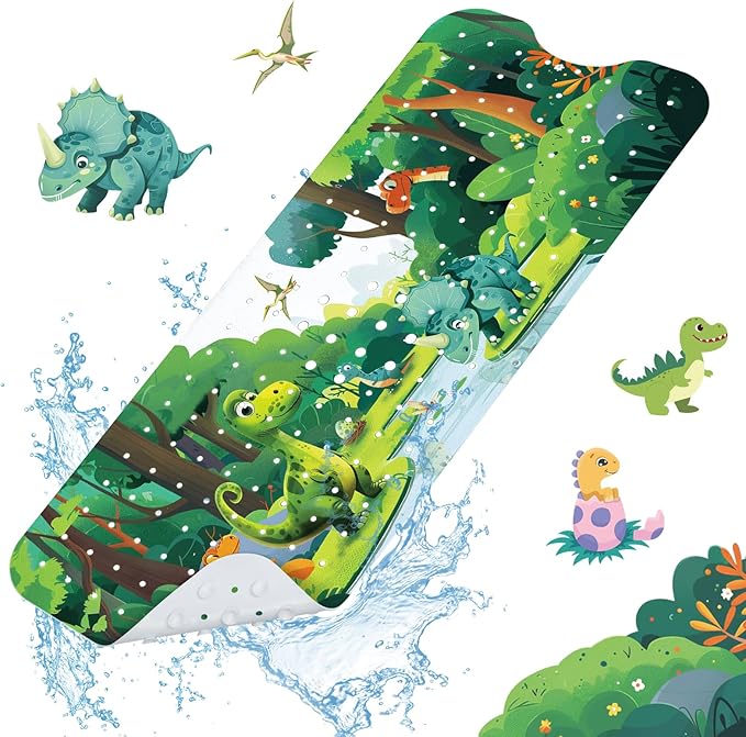 SHUCHING Baby Dinosaur Bath Mat for Tub Non Slip-40 X 16 Inch, Bathtub Mat Non Slip for Boys Kids, Toddler Long Shower Mat for Bathroom