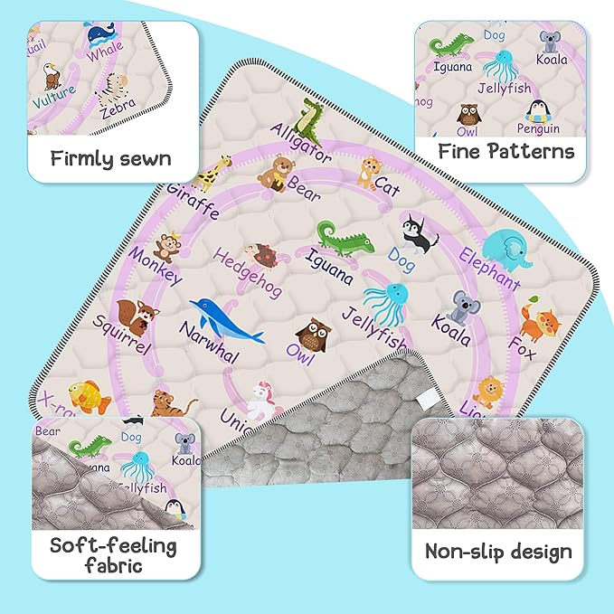 Baby Play Mat，Thick Soft 47" X 47" Playpen mat, Non-Slip and Machine Washable Baby Play Mats for Floor，Crawling Mat for Babies, Toddlers & Infants to Play and Learn (Pink Animal)