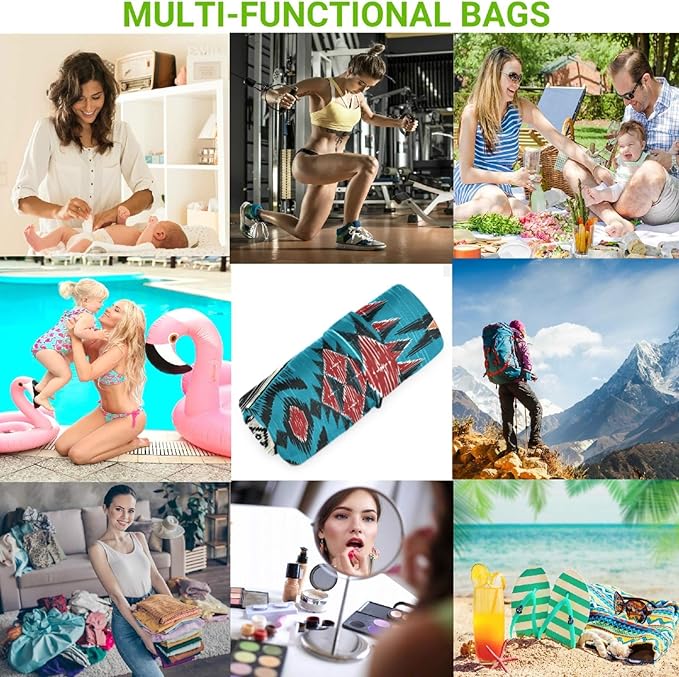 visesunny Tribal Aztec Geometric Pattern 2Pcs Wet Bag with Zippered Pockets Washable Reusable Roomy for Travel,Beach,Pool,Daycare,Stroller,Diapers,Dirty Gym Clothes, Wet Swimsuits, Toiletries