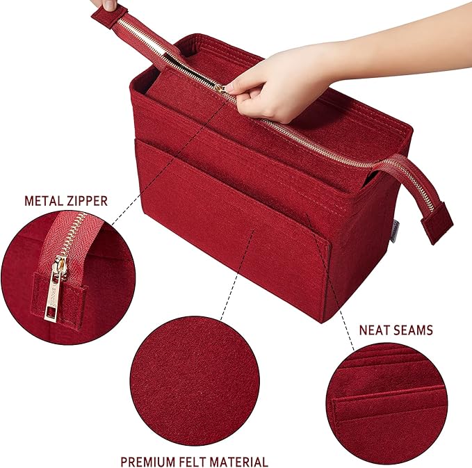 Vercord Felt Zipper Handbag Tote Purse Duffel Backpack Organizer Insert Burgundy Large