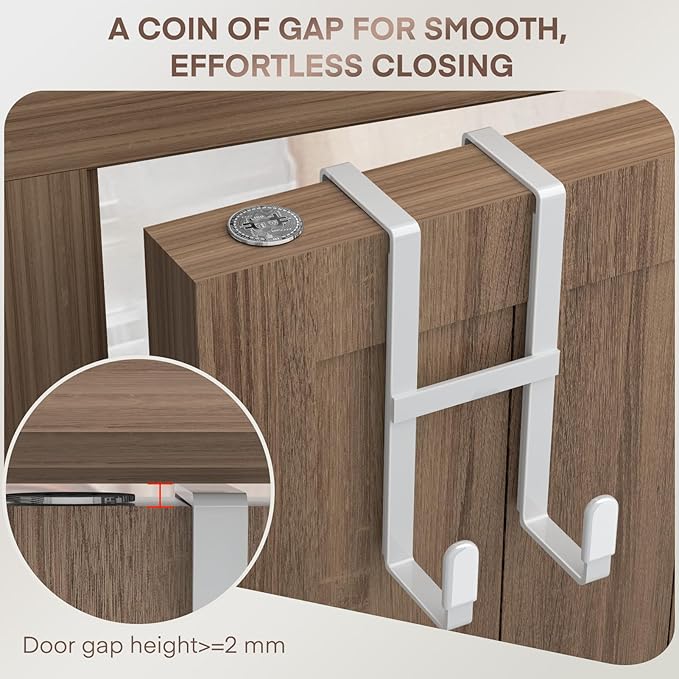 FYY 4 Packs Over The Door Hooks, Double Sided Door Hanger Hook - Heavy Duty No Drill Wall Hooks for Hanging Coats, Towels, Bags, Kitchen Closet Fits Most Doors Up to 1-7/8" Thickness (5.12" L, White)