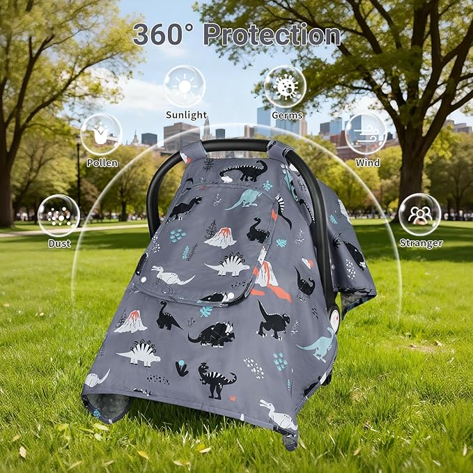 Car Seat Cover Baby, Carseat Covers Baby with 2 Layers Breathable Zipper Windows, Windproof Infant Car Seat Cover, Kick-Proof Baby Carrier Cover for Baby Boy Newborn Essentials