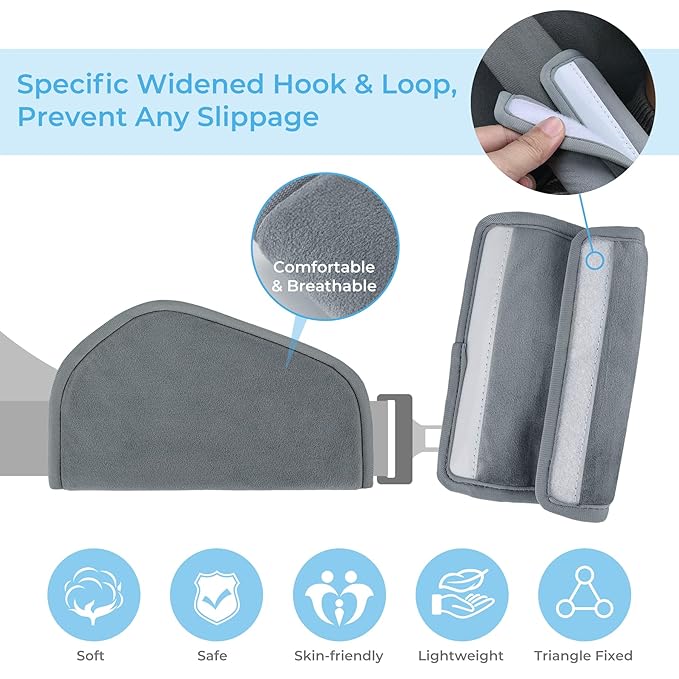 COOLBEBE Kids Seat Straps Cover Pad, Child Shoulder & Belly Comfort Cushion Set, Universal Seat Strap Cover for Booster, Strollers, High Chairs, Grey