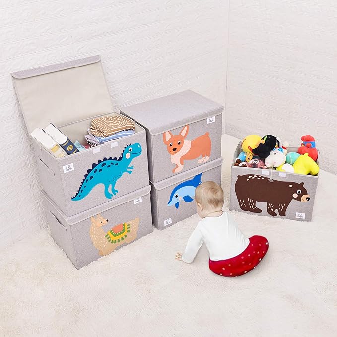 CLCROBD Foldable Large Kids Toy Chest with Flip-Top Lid, Collapsible Fabric Animal Toy Storage Organizer/Bin/Box/Basket/Trunk for Toddler, Children and Baby Nursery (Elephant)