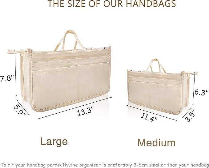 Vercord Patterned Purse Handbag Tote Pocketbook Bag Organizer Insert with Zipper Handle for Women Medium Milky Beige