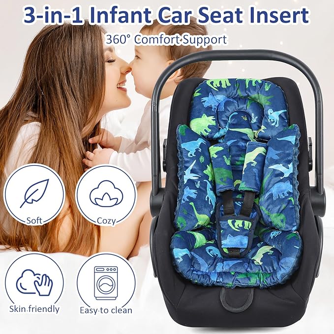 TANOFAR Car Seat Head Support Baby - Infant Car Seat Insert for Newborn Girls Boys - Soft Carseat Head Support for Infant - Newborn Carseat Insert for Car Seats, Strollers, Swings, Bouncer (Dinosaur)