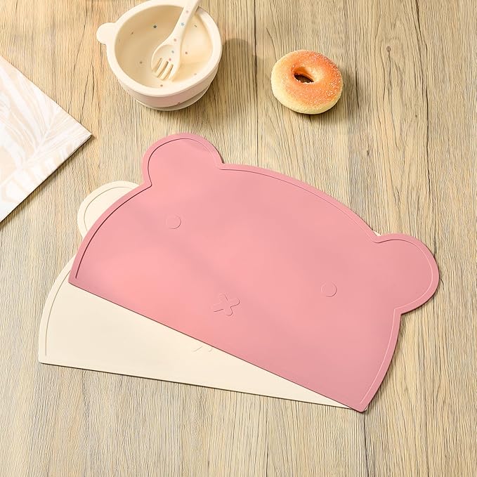 Silicone Bear Placemat for Toddlers (White Pink)