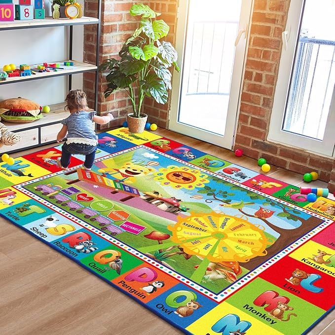 ABC Rug, ABC Play Mat for Kids Playroom, Alphabet Floor Mat,Classroom Elementary Preschool Rugs wtih ABC, Numbers, Animals - (59X39.4 Inches)
