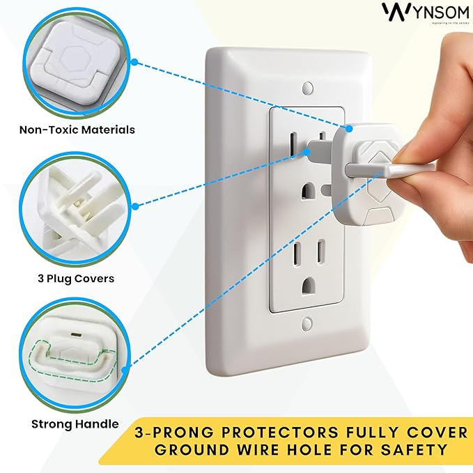 Outlet Covers Baby Proofing with Pull Handle - Plug Covers Baby Proofing- White Baby Proof Outlet Covers 3 Prong Child Proof Outlet Cover (White, 10 Count)
