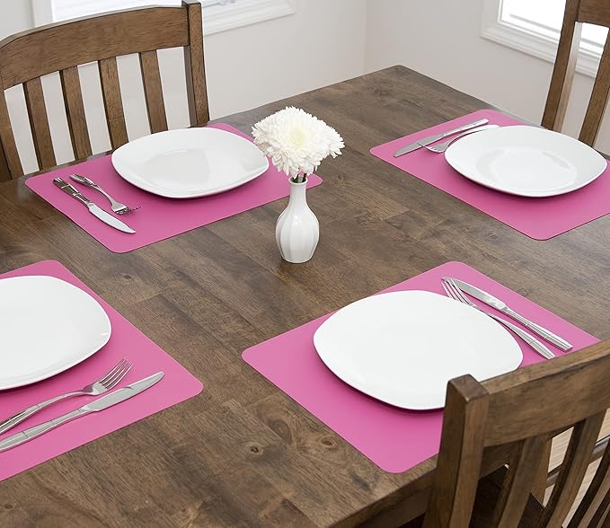 GASARÉ, Placemats Set of 4, Silicone Placemats, Table Mats, Non-Slip, Easy to Clean, Heat Resistant, Flexible, 20% Thicker, 16 x 12 inches x 1.1mm, Pink