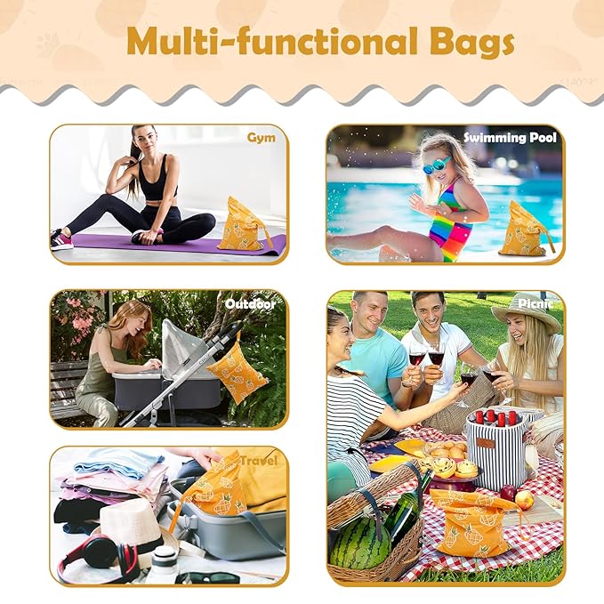 ALVA ALVABABY 3pcs Cloth Diaper Wet Dry Bags Waterproof Reusable with Two Zippered Pockets Travel Beach Pool Daycare Soiled Baby Items Yoga Gym Bag for Swimsuits or Wet Clothes 3L-ZM23A