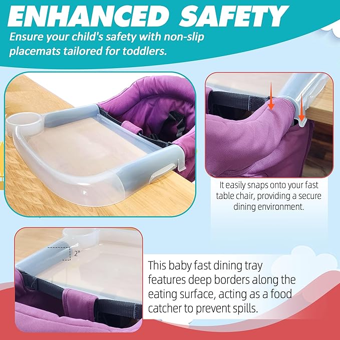 Clear Plastic Baby Dining Tray Compatible with Ingle-sina Fast Table Chair for Home & Restaurant Use, Portable Clip-On Feeding Tray for Hook-On High Chairs, Dishwasher Safe & BPA Free