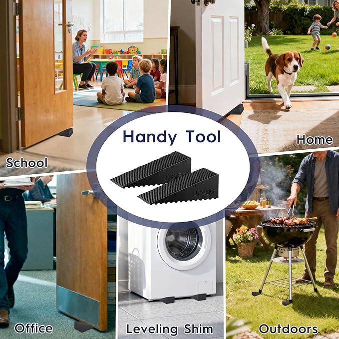 4-Pack Premium Rubber Wedge Door Stops, Solid Heavy-Duty Floor Door Stopper Door Wedges with Patented Anti-Slip Base, No Installation for Home/Office, Non-Scratching, Fits Gaps Under 1.18”